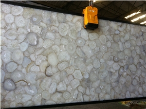 Crystal Agate, White Semiprecious Stone Tiles & Slabs, Floor Covering Tiles