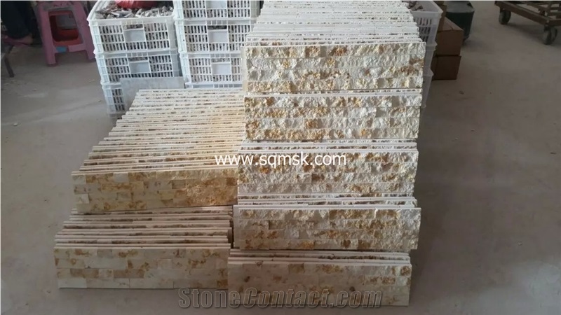 Golden Cream Marble Stone Mosaic Tile Culture Stone Light Cream Silvia, Cream Egypt,Golden Cream Isis,Egypt Beige Marble Split Face 25mm Width Cultured Stone Marble for Wall,Floor,Hotel,Restaurant