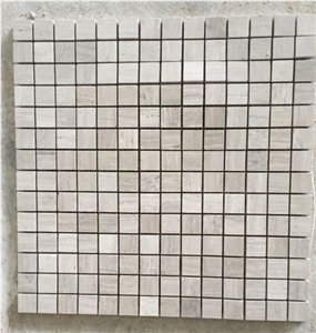 Guizhou Wooedn White Stone Mosaic Tile Marble Mosaic Marble,Light Grey Wood Grain Marble,Wood Grain Wenge Stone Polished 20x20mm Square Marble Mosaic for Wall ,Floor,Bathroom