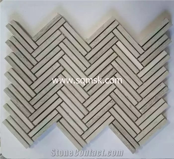 Natural Stone Guizhou White Wooden Grain,China Serpegiante Light Grey Wood Vein Marble Wenge Polished Grey Color 11*73mm Rectangle Marble Mosaic Tile，Slate for Decoration