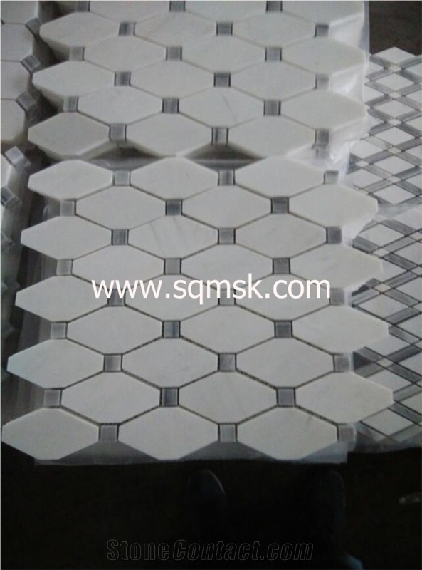 Thassos White Marble Stone Mosaic Tile,White Of Thassos,Bianco Thassos,Thassos Limenas White,Thassos Waterfall,Snow White Marble Of Thassos Polished with Dot Marble Mosaic for Wall ,Floor