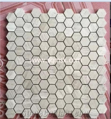 Wooden Grain ,Wooden Vein,Chinese Stone Mosaic Tile Wooden Grey,China Wood Marble Mosaic Polished Hexagon 1" Marble Mosaic Tiles for Wall Floor,Background,Bathroom Interior Decoration