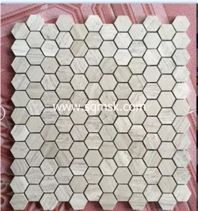 Wooden Grain ,Wooden Vein,Chinese Stone Mosaic Tile Wooden Grey,China Wood Marble Mosaic Polished Hexagon 1" Marble Mosaic Tiles for Wall Floor,Background,Bathroom Interior Decoration
