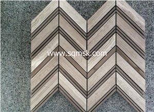 Wooden Vein Chinese Wooden Marble Stone Mosaic Tile Mix Athen Grey Polished 23*127mm Diamond Shape Marble Mosaic Tiles for Wall,Bathroom,Background,Interior Decoration