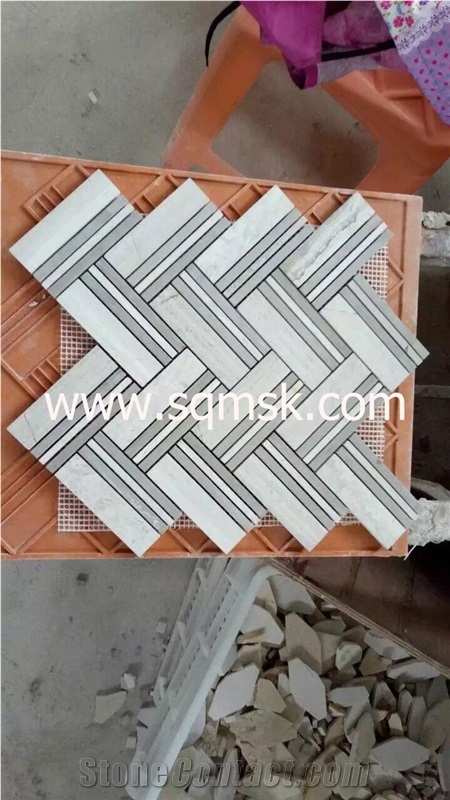Wooden Vein ,Wooden Grain Stone Mosaic Tile Polished 23*73mm Mix Athens Silver Marble,Athens ,Athens Grey Wood Vein Marble Mosaic for Interior Wall and Floor Applications, Background Fountains