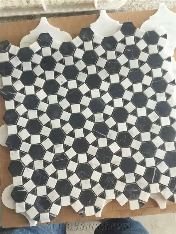 Black and White Mosaic Hexagon Mosaic for Interior Application