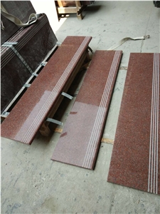 India Red Granite Steps/Good Quality and Cheap Price/Anti-Slip Lines