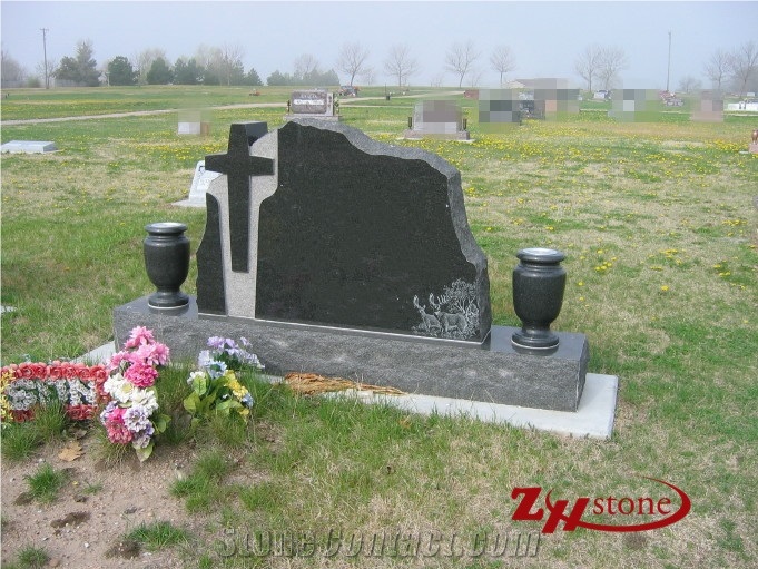 American Unique Design with Copper Cros Absolute Black/ Shanxi Black/ China Black Granite Cross Tombstones/ Single Monuments/ Upright Monuments/ Custom Monuments/ Western Style Monuments