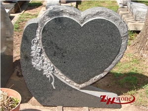 Curved Top Sesame White Granite Heart Gravestone