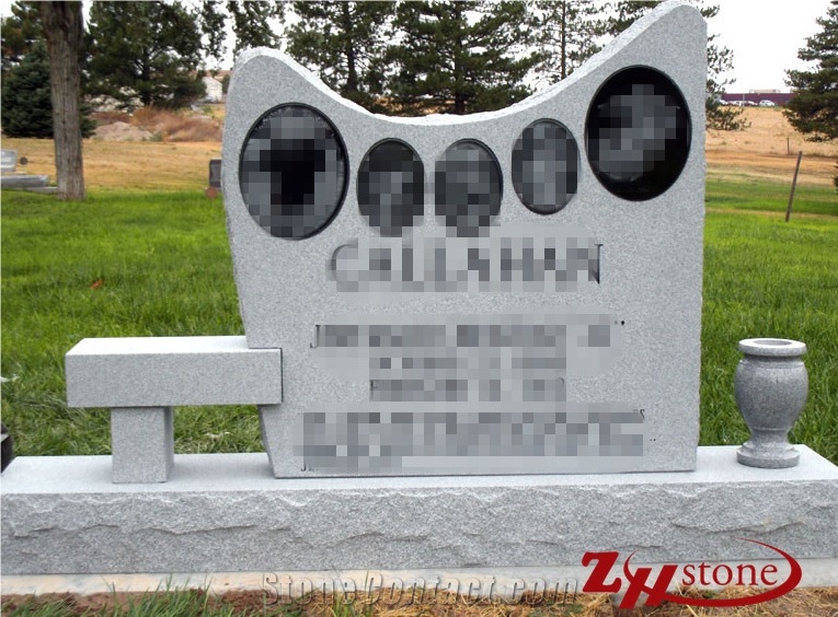 Custom Curved Top with Bench Sesame White/ G603 Granite Family Monuments/ Engraved Headstones/ Cemetery Tombstones/ Gravestone/ Custom Monuments
