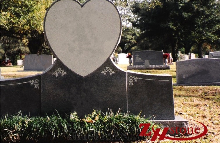 Good Qaulity Polished Sesame Gray/ Dark Gray/ G654 Granite Heart with Serp Top Wings Headstones/ Western Style Tombstones/ Heart Tombstones/ Engraved Tombstones/ Engraved Headstones