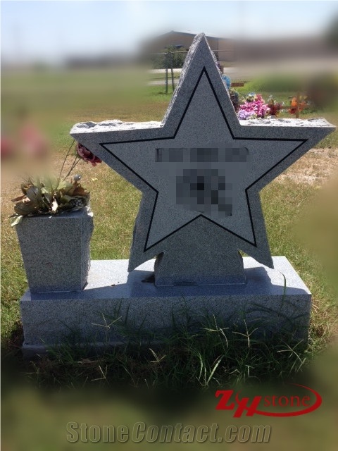 Good Qaulity Star Shaped Polished Sesame White/ G603 Granite Tombstone Design/ Western Style Tombstones/ Single Monuments/ Upright Monuments/ Headstones