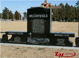 Good Qualit Roof Top with Side Benches Absolute Black/ Shanxi Black/ China Black Granite Western Style Tombstones/ Engraved Tombstones/ Family Monuments/ Headstones/ Engraved Headstones