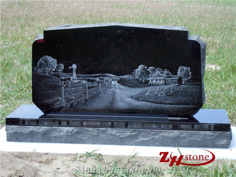Good Quality Absolute Black/ Shanxi Black/ Indian Black Granite Boulder Gravestone/ Tombstone Design/ Western Style Tombstones/ Upright Monuments/ Custom Monuments