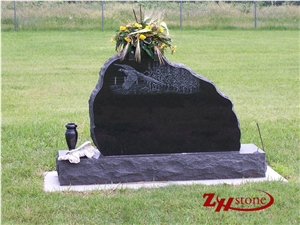 Good Quality Double Tear Drop Absolute Black/ Shanxi Black/ Indian Black Granite and Seame White/ G603 Granite Monument Design/ Western Style Monuments/ Double Monuments/ Gravestone/ Custom Monuments