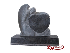 Good Quality Heart Shaped with Tearing Angel and Rose Carving Absolute Black/ Shanxi Black/ China Black Granite Heart Tombstones/ Headstones/ Engraved Headstones/ Angel Monuments/ Custom Monuments