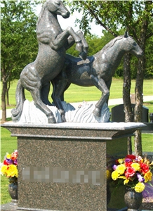 Good Quality Horse Statue Tea Green Granite Tombstone Design/ Monument Design/ Western Style Monuments/ Gravestone/ Custom Monuments