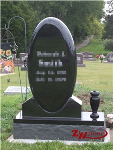Good Quality Oval Upright Absolute Black/ Shanxi Black/ China Black Granite Tombstone Design/ Western Style Tombstones/ Upright Monuments/ Gravestone/ Custom Monuments