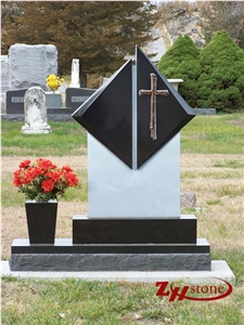 Good Quality Oval Upright Absolute Black/ Shanxi Black/ China Black Granite Tombstone Design/ Western Style Tombstones/ Upright Monuments/ Gravestone/ Custom Monuments