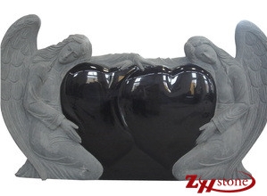 Good Quality Polished Double Angles with Hearts Shanxi Black/ Indain Black Granie Western Style Monuments/ Angel Monuments/ Double Monuments/ Gravestone/ Custom Monuments