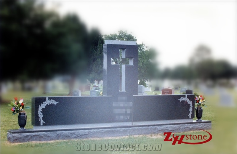 Good Quality Polished G654/ Sesame Gray/ Dark Gray Granite Corss with Double Hearts Family Monuments/ Cross Tombstones/ Heart Tombstones/ Headstones/ Engraved Headstones