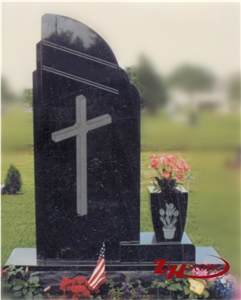 Good Quality Shanxi Black/ Absoulte Black/ Indian Black Grnaite Arch Style with Upright Serp Top Headstone/ Western Style Tombstone/ Single Monuments/ Monument Design