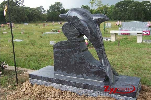 Oval Shape Butterfly Grey Granite Monument