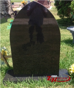 Own Factory Polished Shanxi Black/ Absolute Black/ Indian Black Granite Wave Top Straight Tombstone Design/ Cross Tombstones/ Western Style Tombstones/ Single Monuments/ Upright Monuments