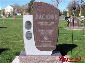 Polished Good Quality Unique Design Upright Dakota Mahogany Granite Western Style Tombstones/ Headstones/ Engraved Headstones/ Gravestone/ Custom Monuments