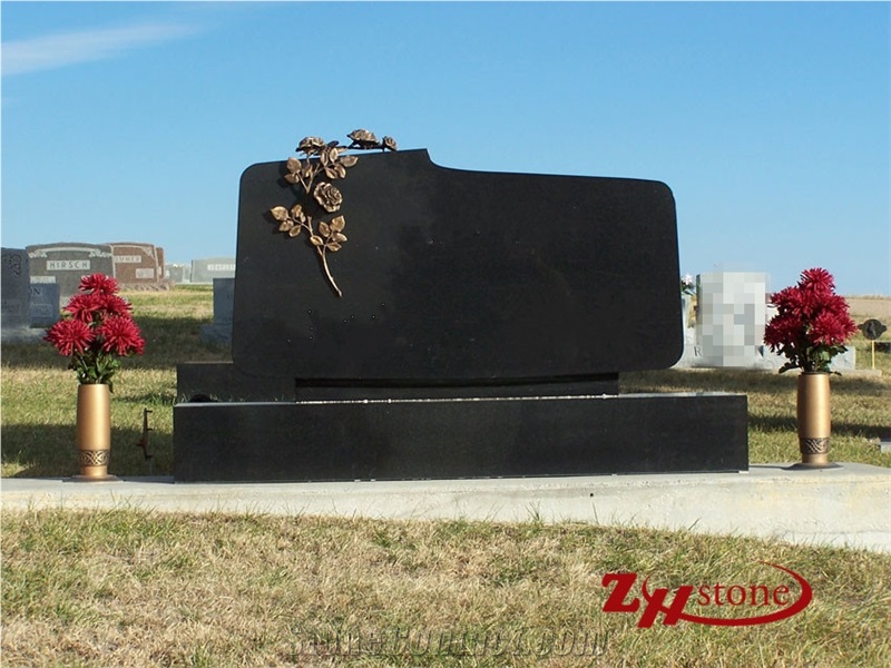 Polished Straight with Flower Engraveing Absolute Black/ Shanxi Black Granite and Sesame White/ G603 Granite Single Monuments/ Upright Monuments/ Engraved Tombstones/ Headstones/ Engraved Headstones
