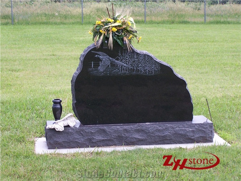 Polished Straight with Flower Engraveing Absolute Black/ Shanxi Black Granite and Sesame White/ G603 Granite Single Monuments/ Upright Monuments/ Engraved Tombstones/ Headstones/ Engraved Headstones