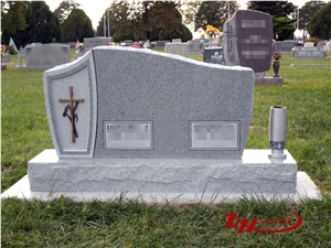 Traditional Serp Top with Bottom Corner Checks Sesame White/ G603 Granite Western Style Tombstones/ Single Monuments/ Upright Monuments/ Headstones/ Custom Monuments