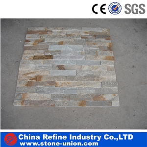 Golden Quartzite Slate Ledge Stone for Wall Cladding , Golden White Ledge Stone 60x15cm