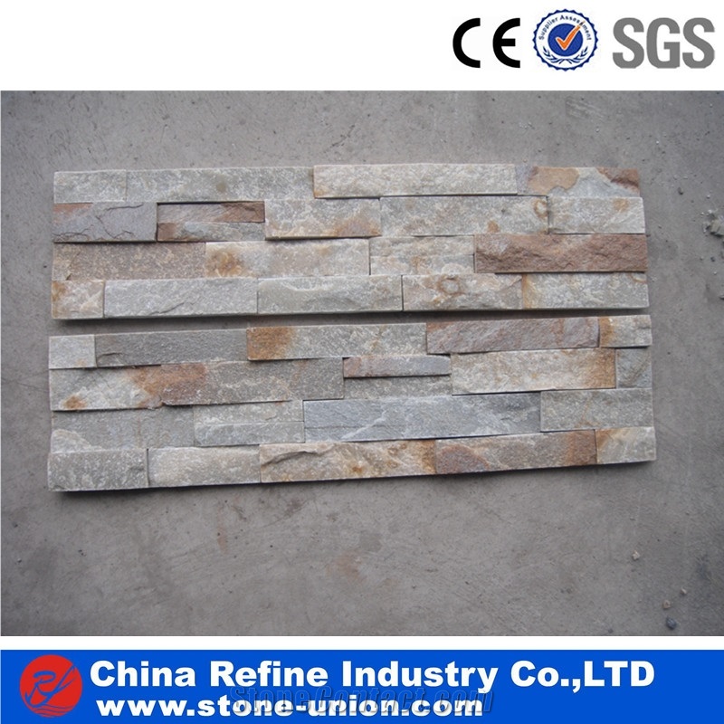 Golden Quartzite Slate Ledge Stone for Wall Cladding , Golden White Ledge Stone 60x15cm
