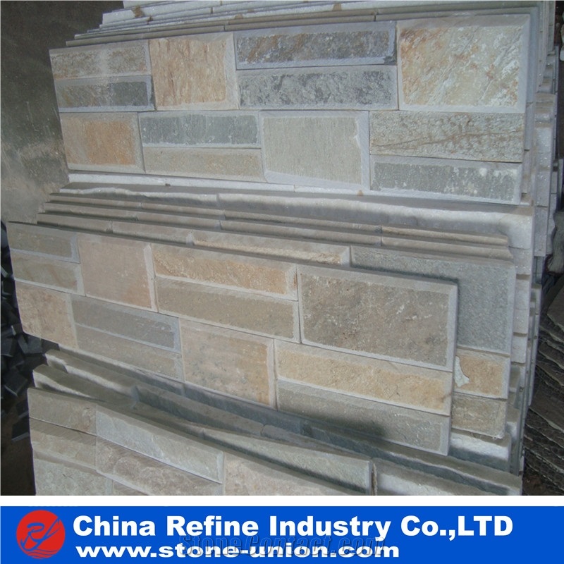 Golden White Slate Stacked Ledge Cultured Stone ,Cheap Wall Stone Panel ,Beige Slate Stone Veneer