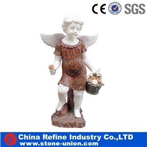 Marble Angel Garden Sculpture,Human Garden Statue, Western Statues,Red Marble Carving,Western Human Sculpture