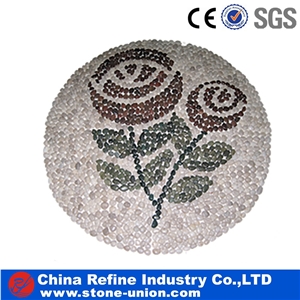 Mosaic Art Pebble Floor Mosaic Medallion with Flower Pattern