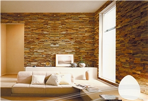 Yellow Rust Slate Veneer, Wall Cladding, Cultured Stone, Stacked Stone Veneer Wall Panel