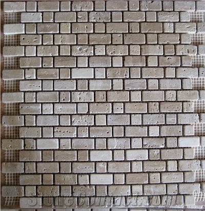 Backsplash Beige Travertine Mosaic for Interior-Exterior Decoration