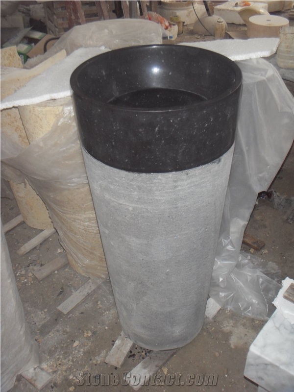 Black Granite Vessel Pedestal Sink