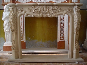 French Style Beige Marble Fireplace-Rsc107