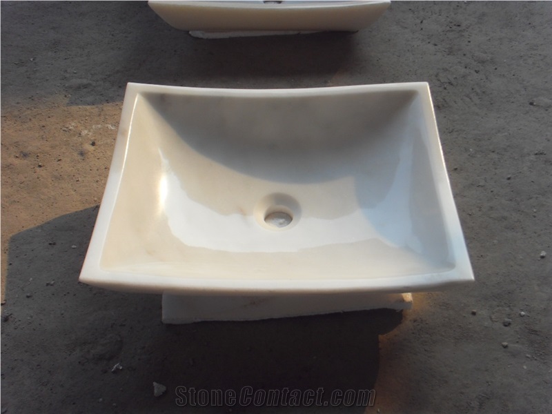 Good Pricce Rectangular Shape White Marble Bathroom Sink