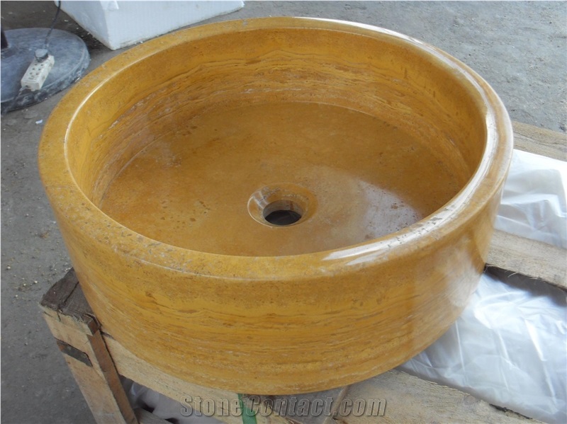 Good Price Yellow Round Marble Sink for Bathroom