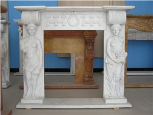 Good Quality Handcarved Figure Fireplace Mantel, White Marble Fireplace Mantel