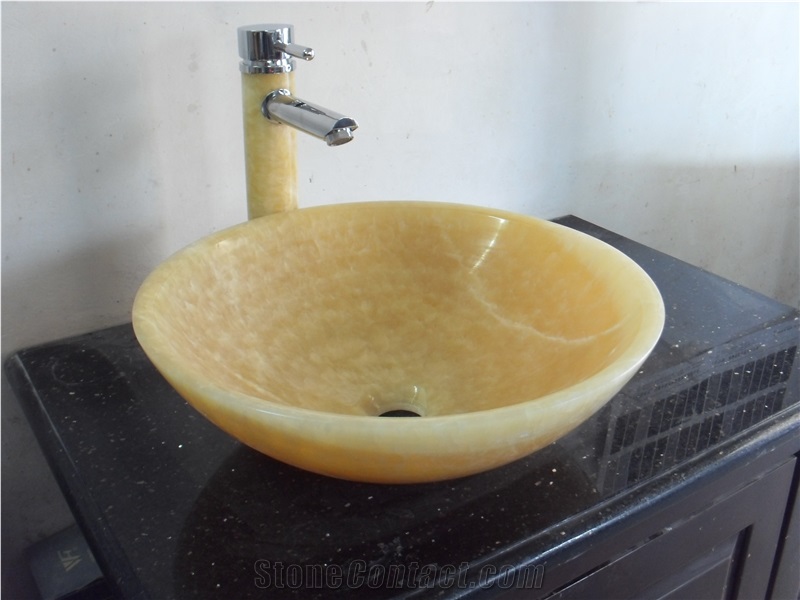 Good Quality Yellow Polished Marble Round Sink