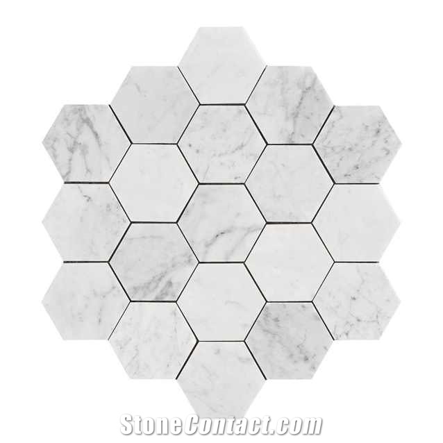 Hexagon Carrara London Fog Marble Mosaic Tile