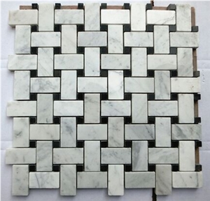 Italian Carrara White Marble Basketweave Mosaic