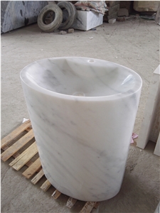 Italian White Carrara Marble Pedestal Sink