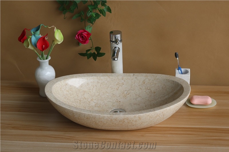Most Popular Of Beige Poblished Marble Round Sink,Bashroom Sink