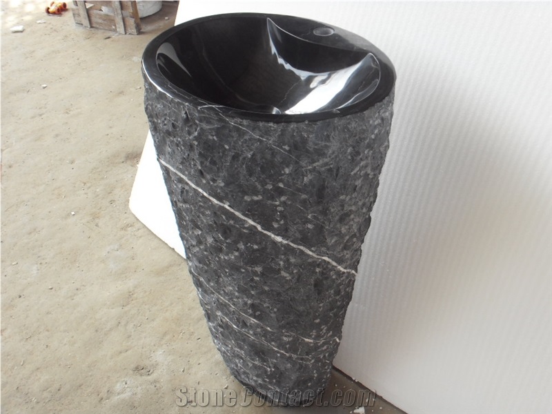Nero Marquina Marble Pedestal Sink